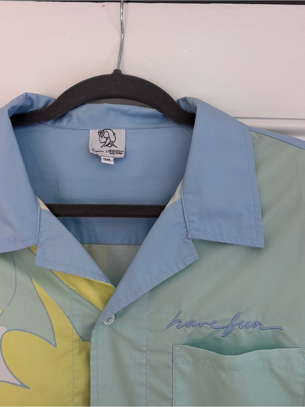 3XL Genie x Uchuu Summer Pastel Short-Sleeve Button Shirt - Light Blue & Mint
